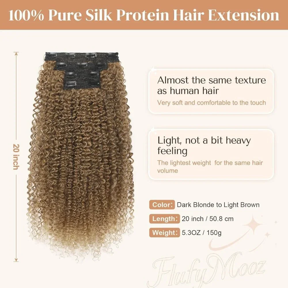 Clip in Hair Extensions Synthetic 20 Inches Curly Long Natural Look for Women